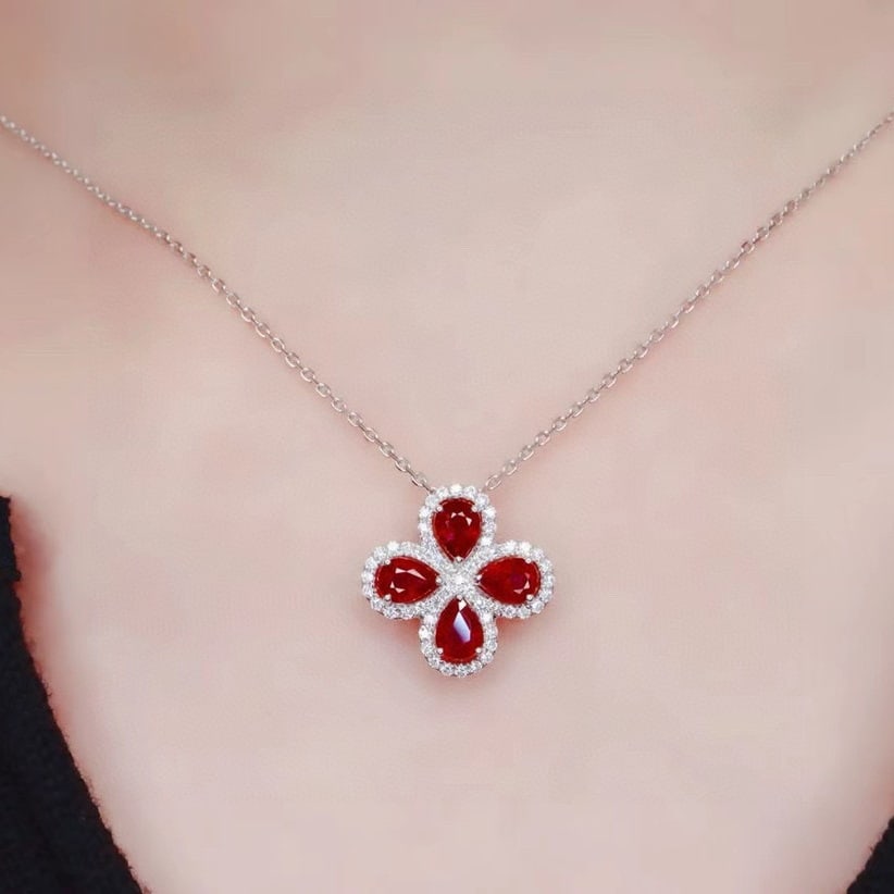 14k Gold 1.53 Ctw Natural Ruby & Diamond Pendant( Without Chain ) - 5