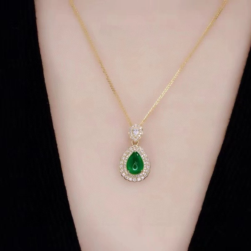 14k Gold 1.04 Ctw Vivid Green Natural Emerald & Diamond Pendant( Without Chain ) - 4