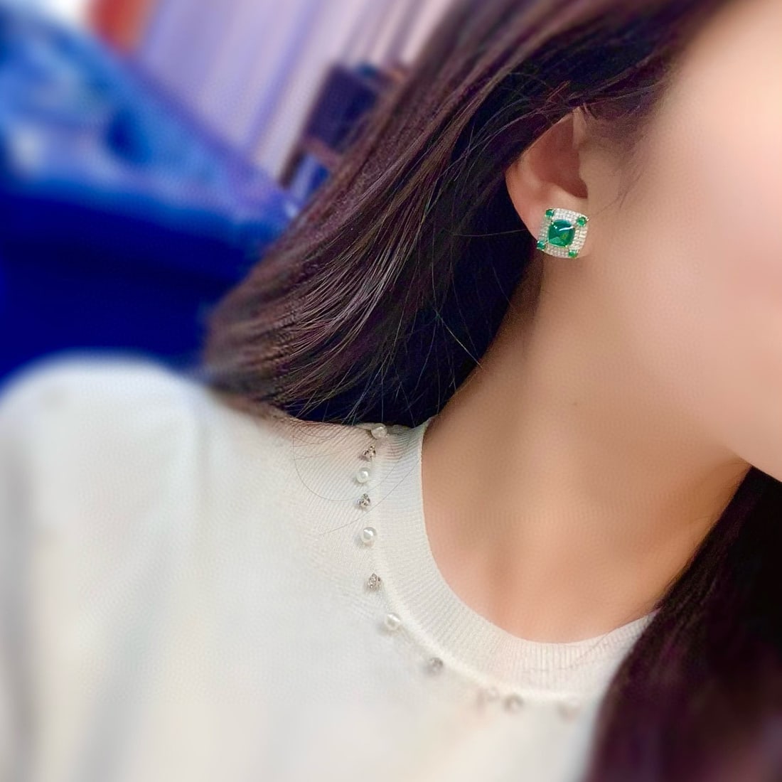 14k Gold 5.37 Ctw Vivid Green Natural Emerald & Diamond Earrings - 5