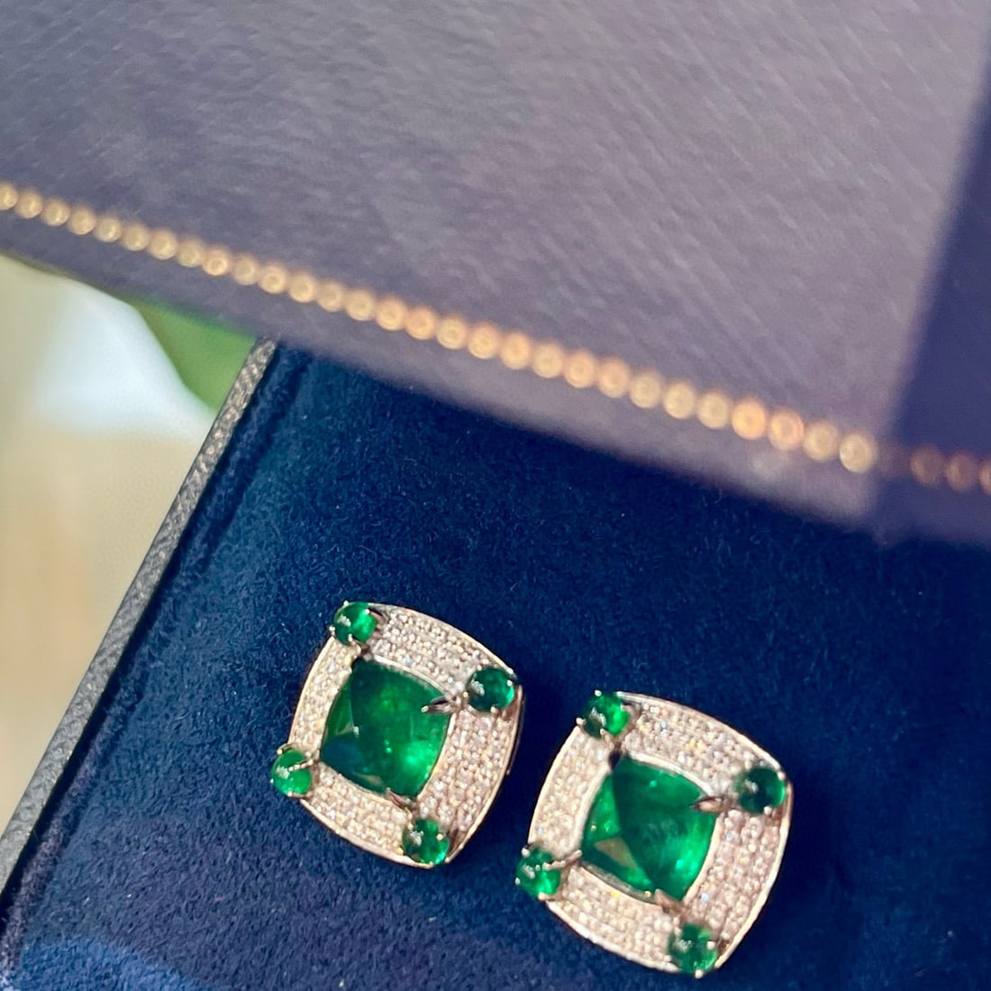 14k Gold 5.37 Ctw Vivid Green Natural Emerald & Diamond Earrings - 6