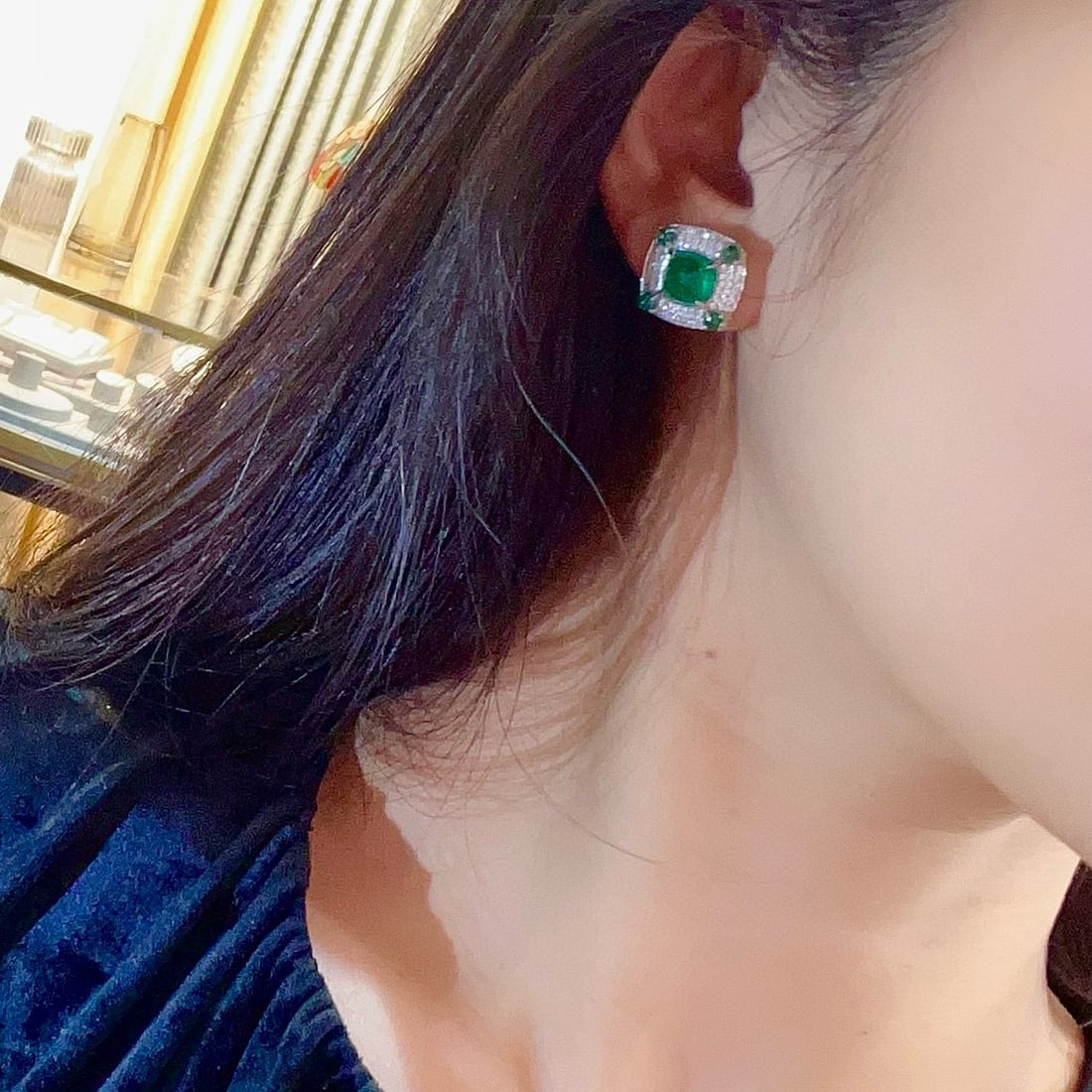 14k Gold 5.37 Ctw Vivid Green Natural Emerald & Diamond Earrings - 7