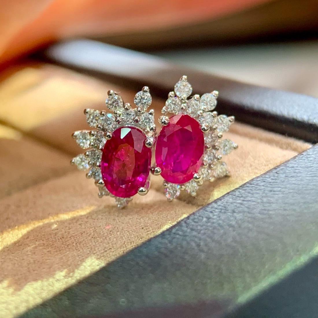14k Gold 1.76 Ctw Natural Ruby & Diamond Earrings: Ref:231066362 // gold content:14k gold // main gemstone:ruby // shape:oval // carat weight:1. 47ct // color:red // treatment:natural // // adjacent gemstone 2 : diamond // shape:round // carat weight: