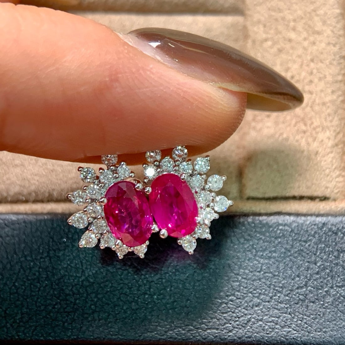 14k Gold 1.76 Ctw Natural Ruby & Diamond Earrings - 3