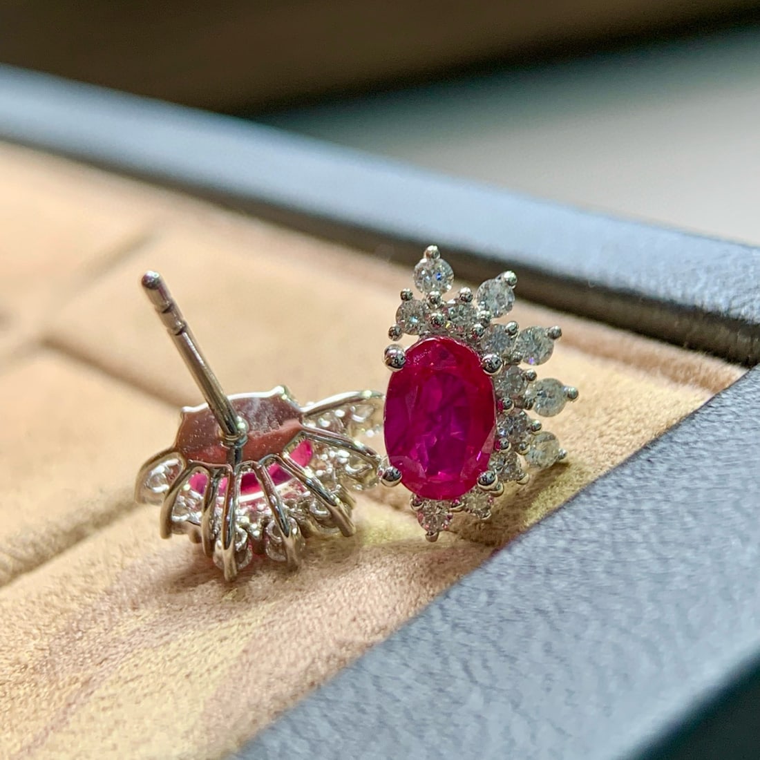14k Gold 1.76 Ctw Natural Ruby & Diamond Earrings - 4