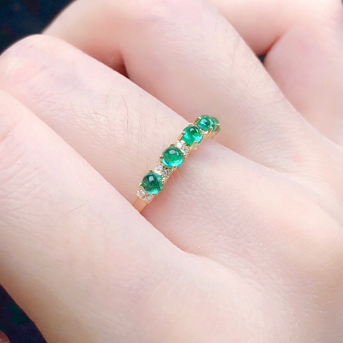 14k Gold 0.76 Ctw Natural Emerald & Diamond Ring - 6