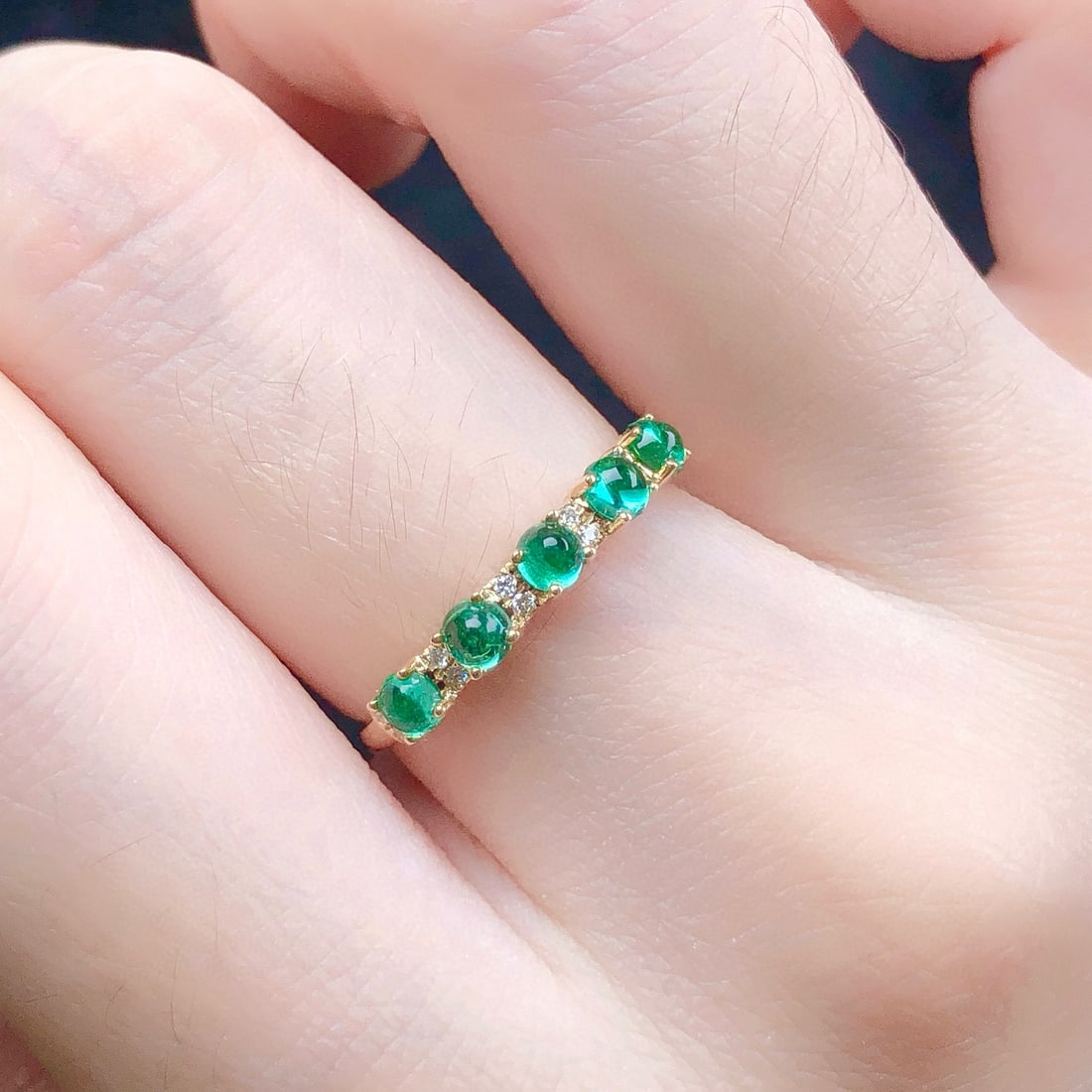 14k Gold 0.76 Ctw Natural Emerald & Diamond Ring - 7