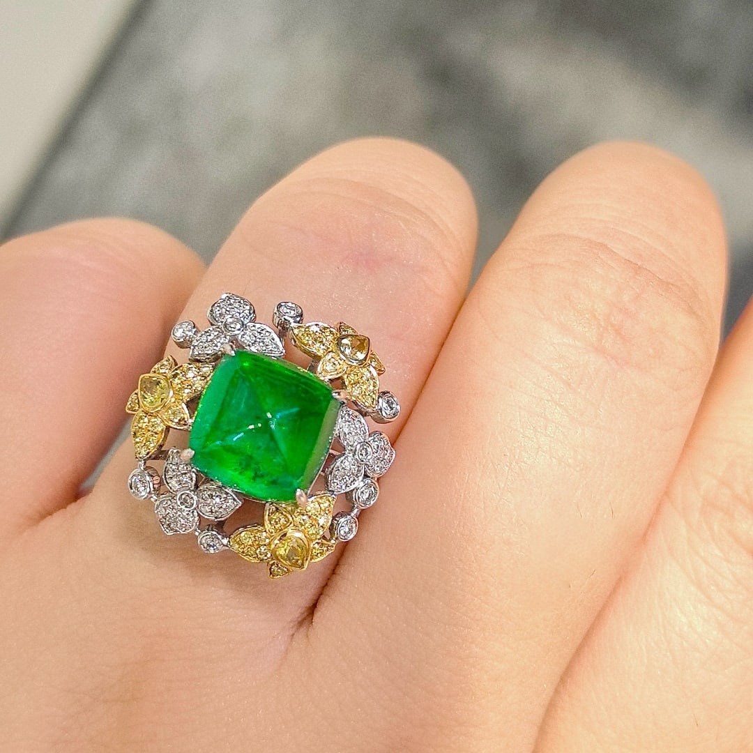 14k Gold 6.65 Ctw Natural Emerald & Diamond Ring - 5