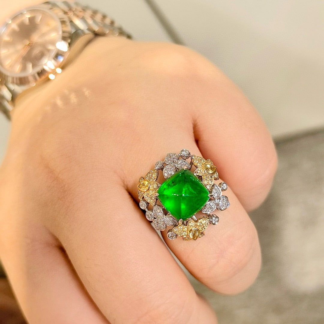 14k Gold 6.65 Ctw Natural Emerald & Diamond Ring - 6