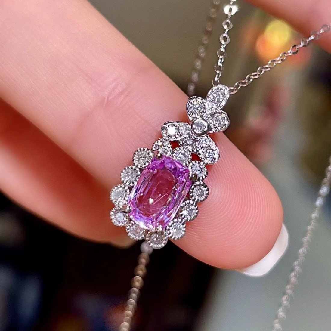 14k Gold 1.54 Ctw Natural Sapphire & Diamond Necklace - 3