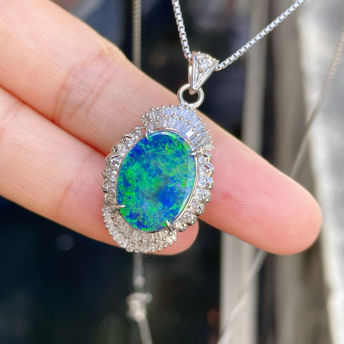 14k Gold 4.40 Ctw Natural Opal & Diamond Pendant( Without Chain ) - 2