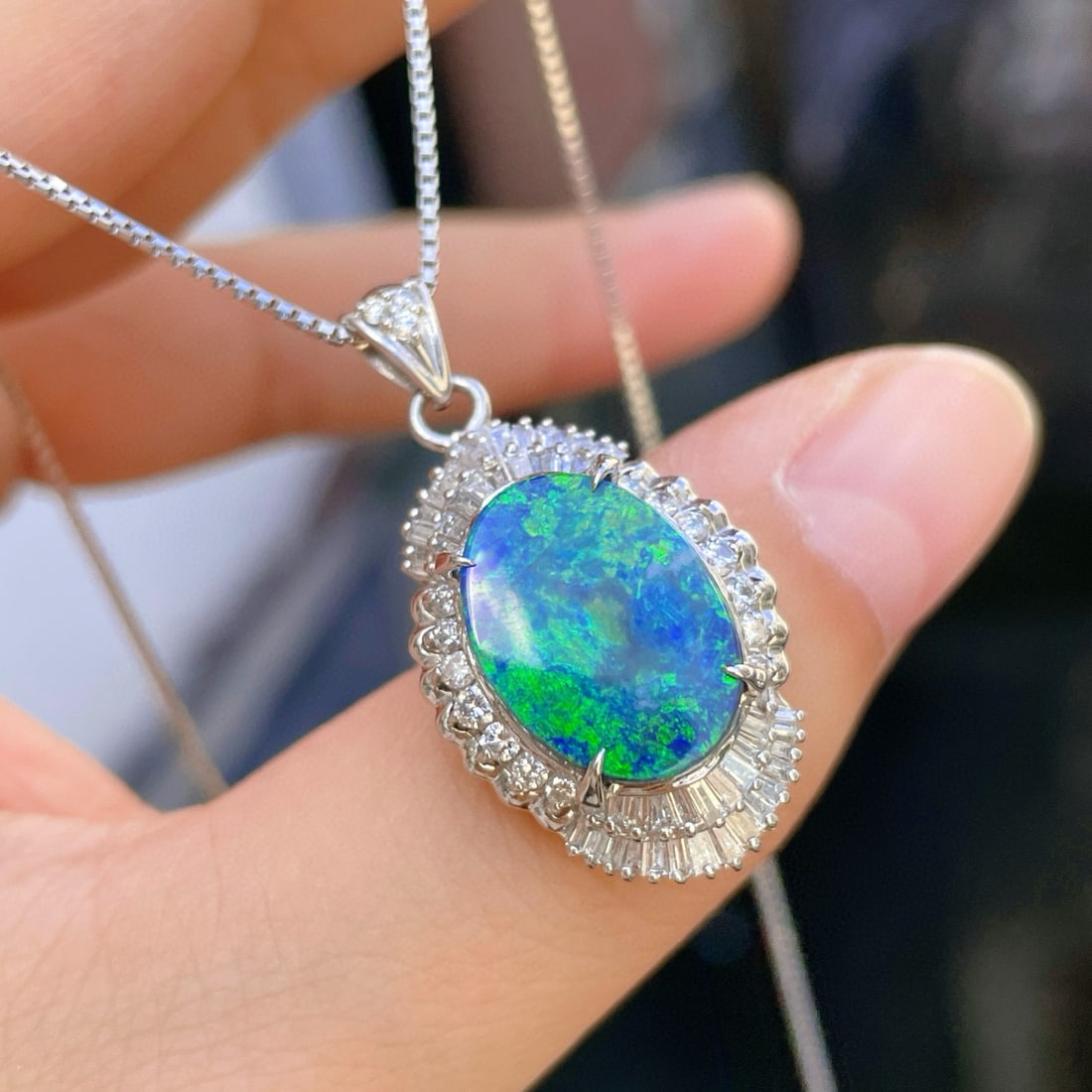 14k Gold 4.40 Ctw Natural Opal & Diamond Pendant( Without Chain ) - 3
