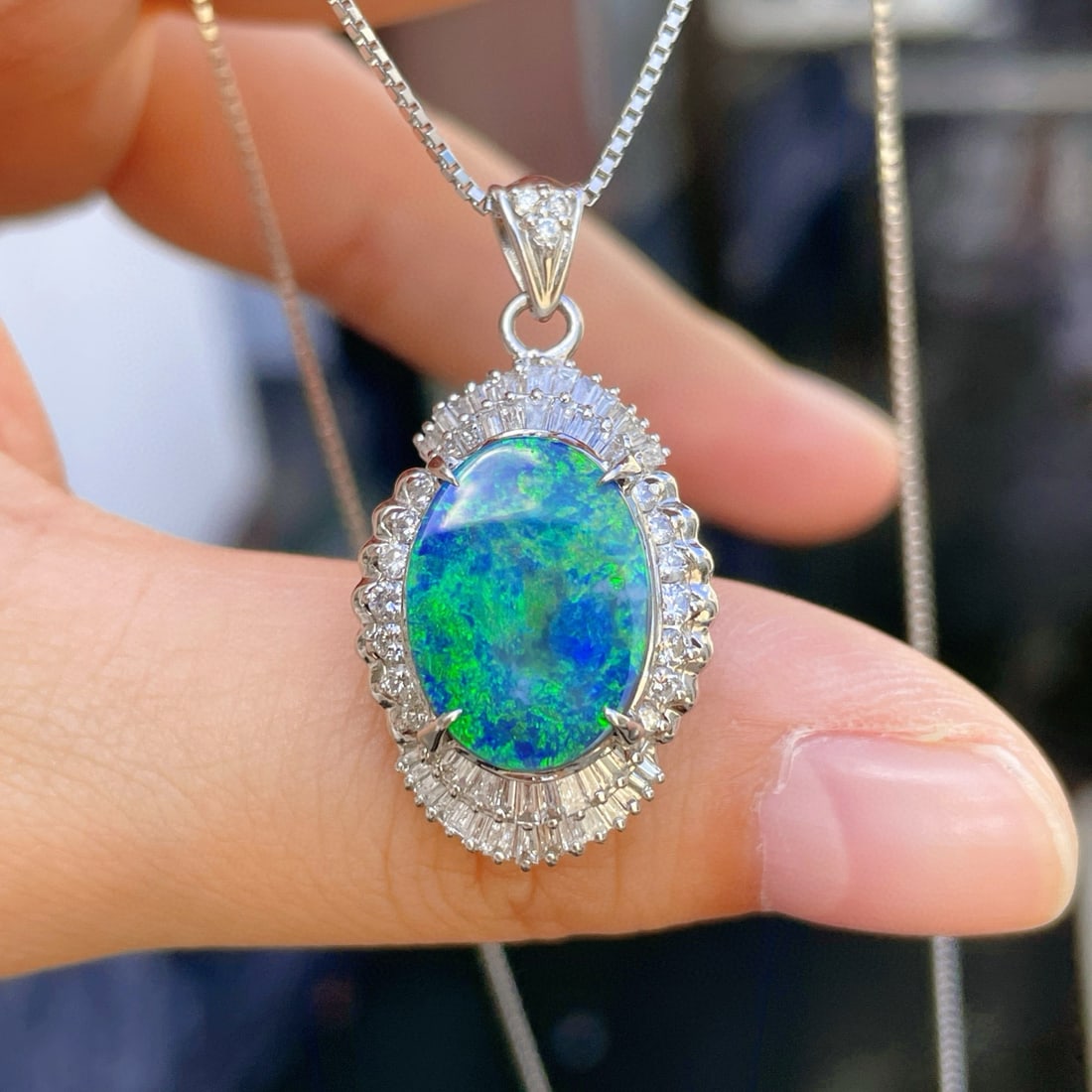 14k Gold 4.40 Ctw Natural Opal & Diamond Pendant( Without Chain ) - 4