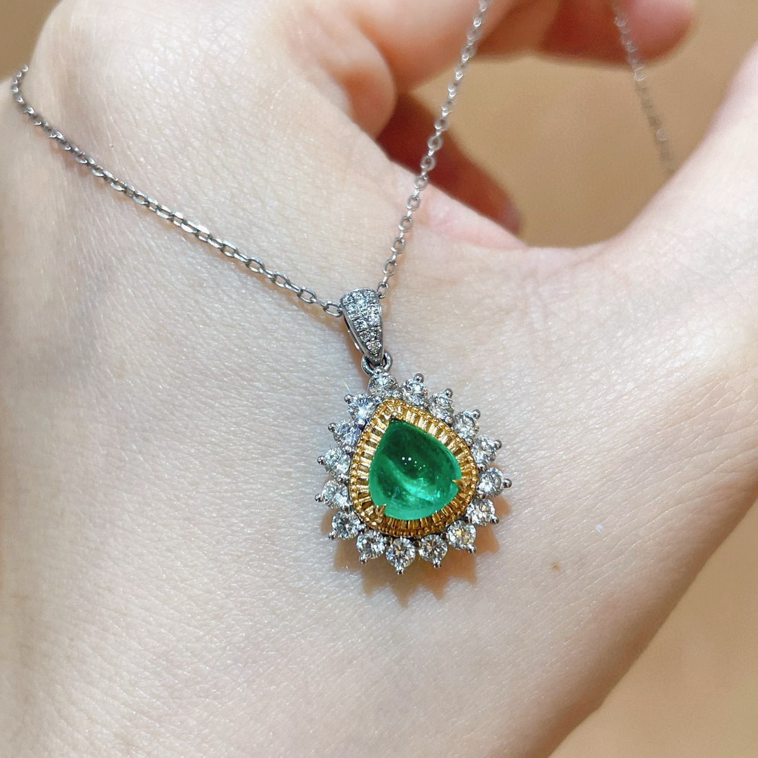 14k Gold 2.01 Ctw Natural Emerald & Diamond Pendant( Without Chain ) - 2