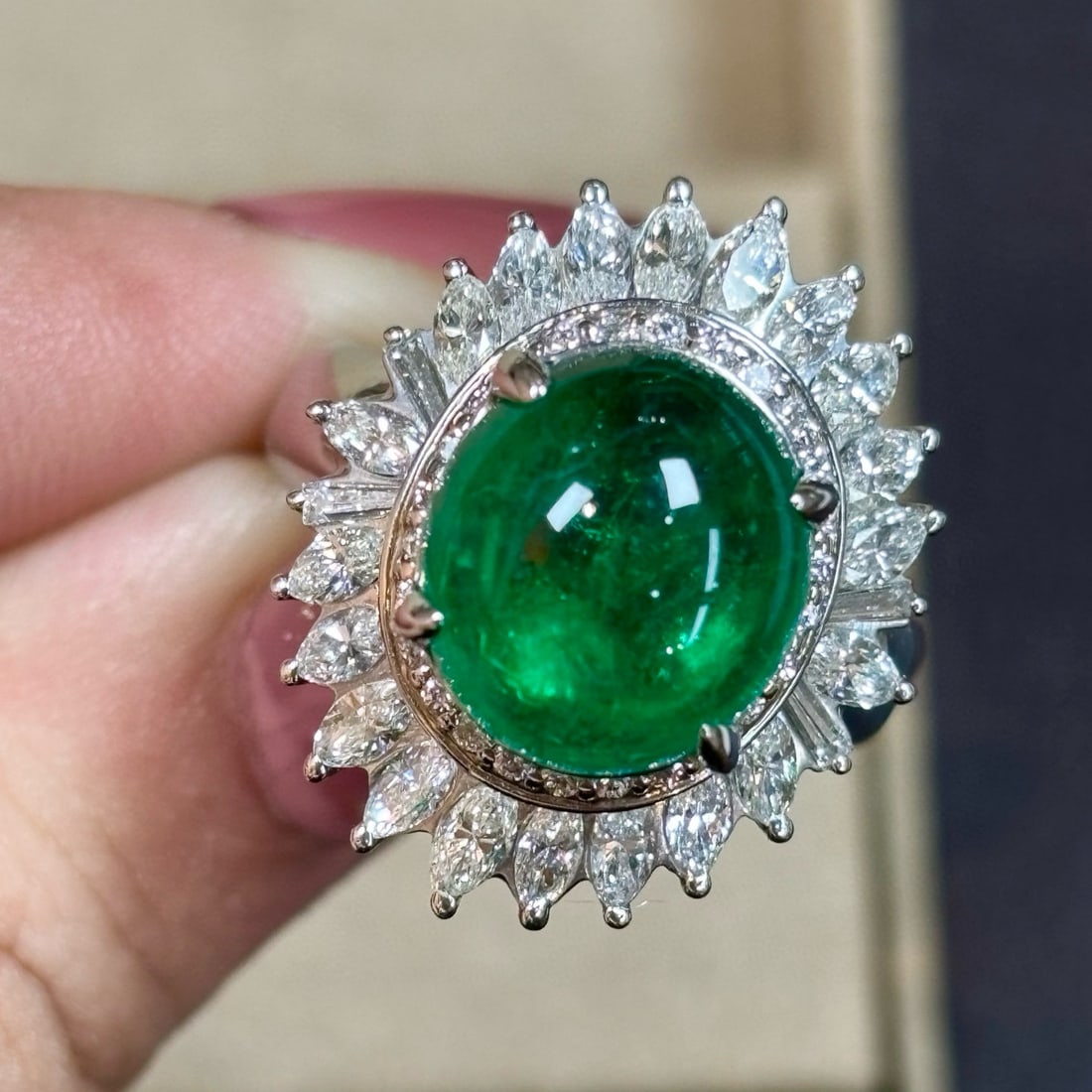 14k Gold 6.15 Ctw Vivid Green Natural Emerald & Diamond Ring - 3