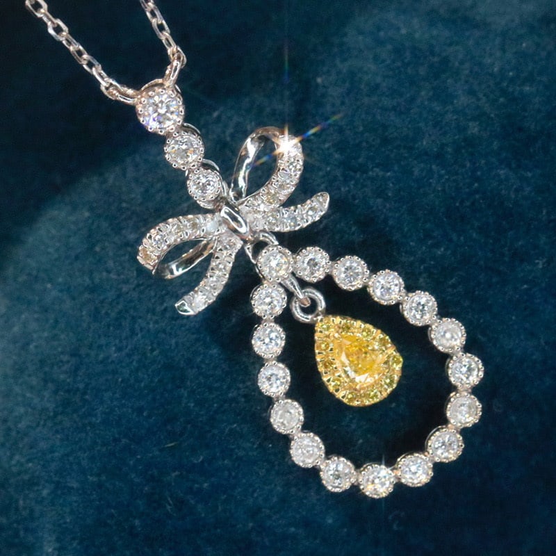 14k Gold 0.4 Ct Natural Color Diamond Necklace: Ref:231066390 // gold content:14k gold // main gemstone:diamond // shape:multiply // carat weight:0. 4ct // clarity grade:vs-si // color:color // treatment:natural // Condition: New Low Estimate: 4400
