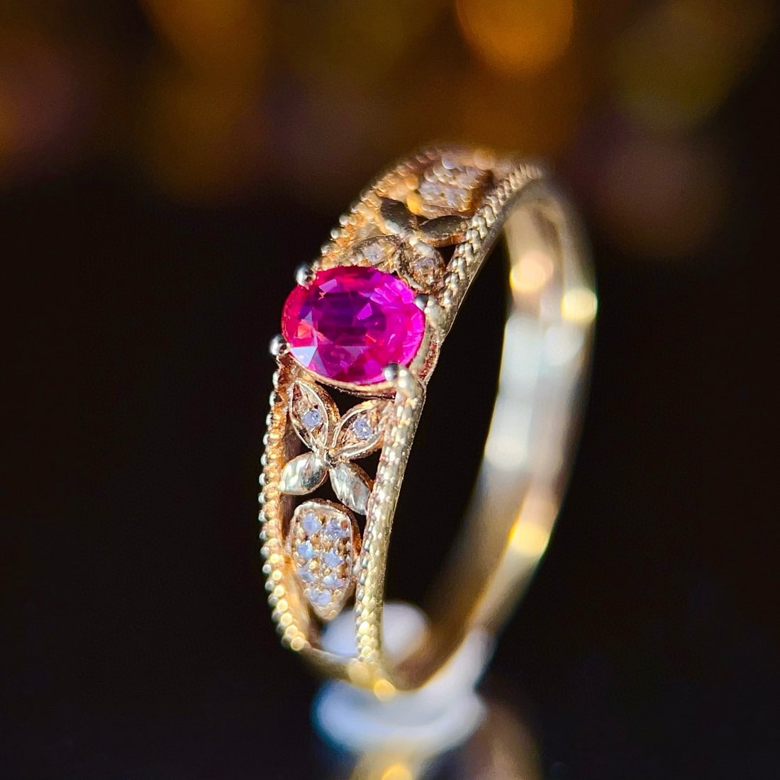 14k Gold 0.40 Ctw Natural Ruby & Diamond Ring - 5