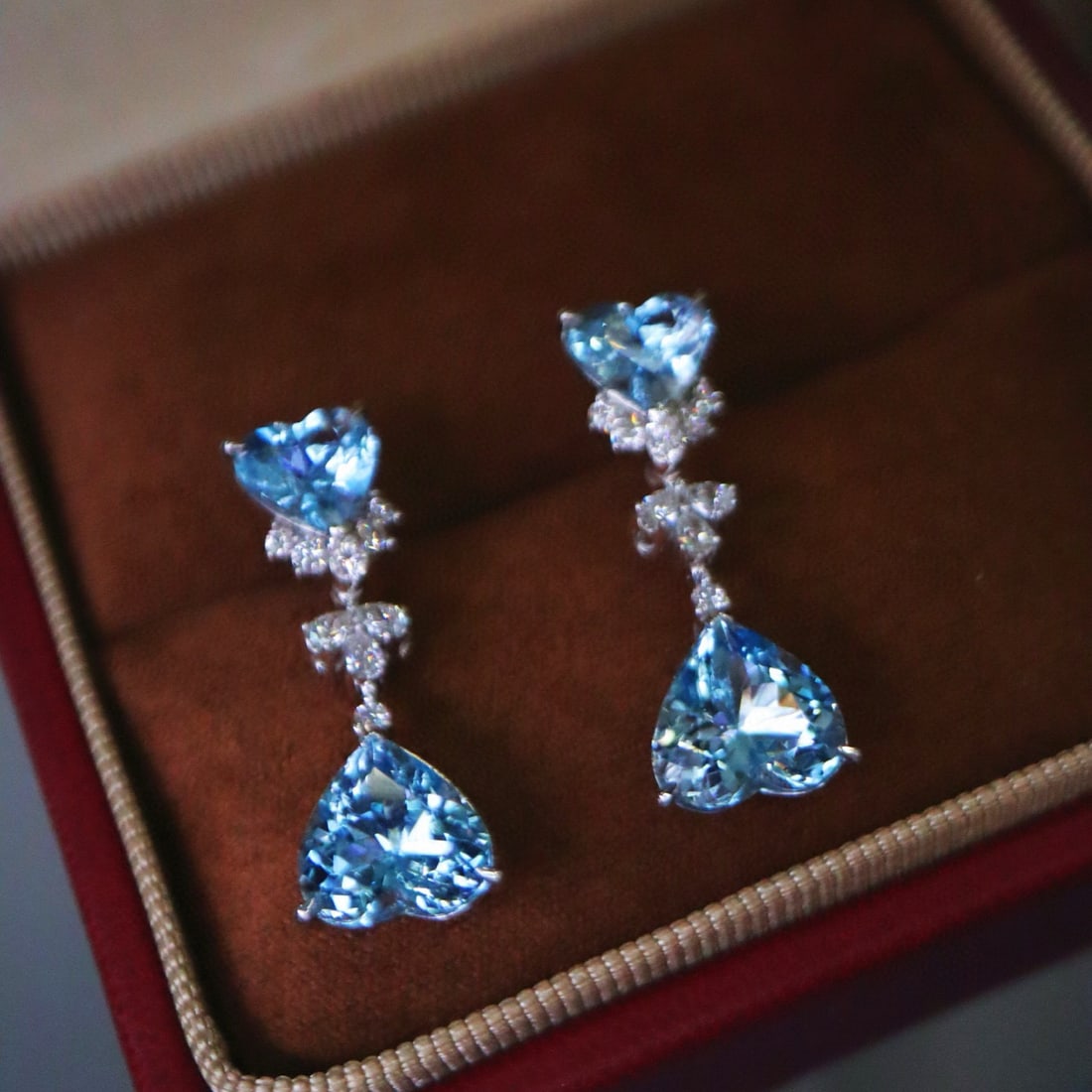 14k Gold 5.78 Ctw Natural Aquamarine & Diamond Earrings - 2