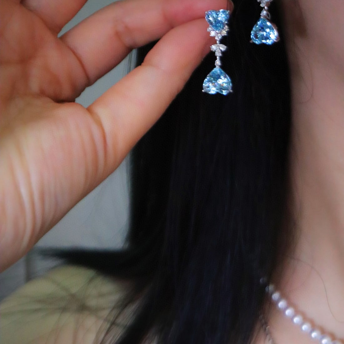 14k Gold 5.78 Ctw Natural Aquamarine & Diamond Earrings - 4