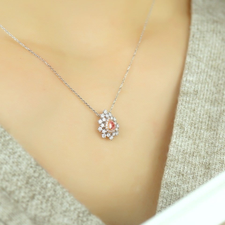 14k Gold 0.41 Ctw Natural Pink Diamond & Diamond Necklace - 6