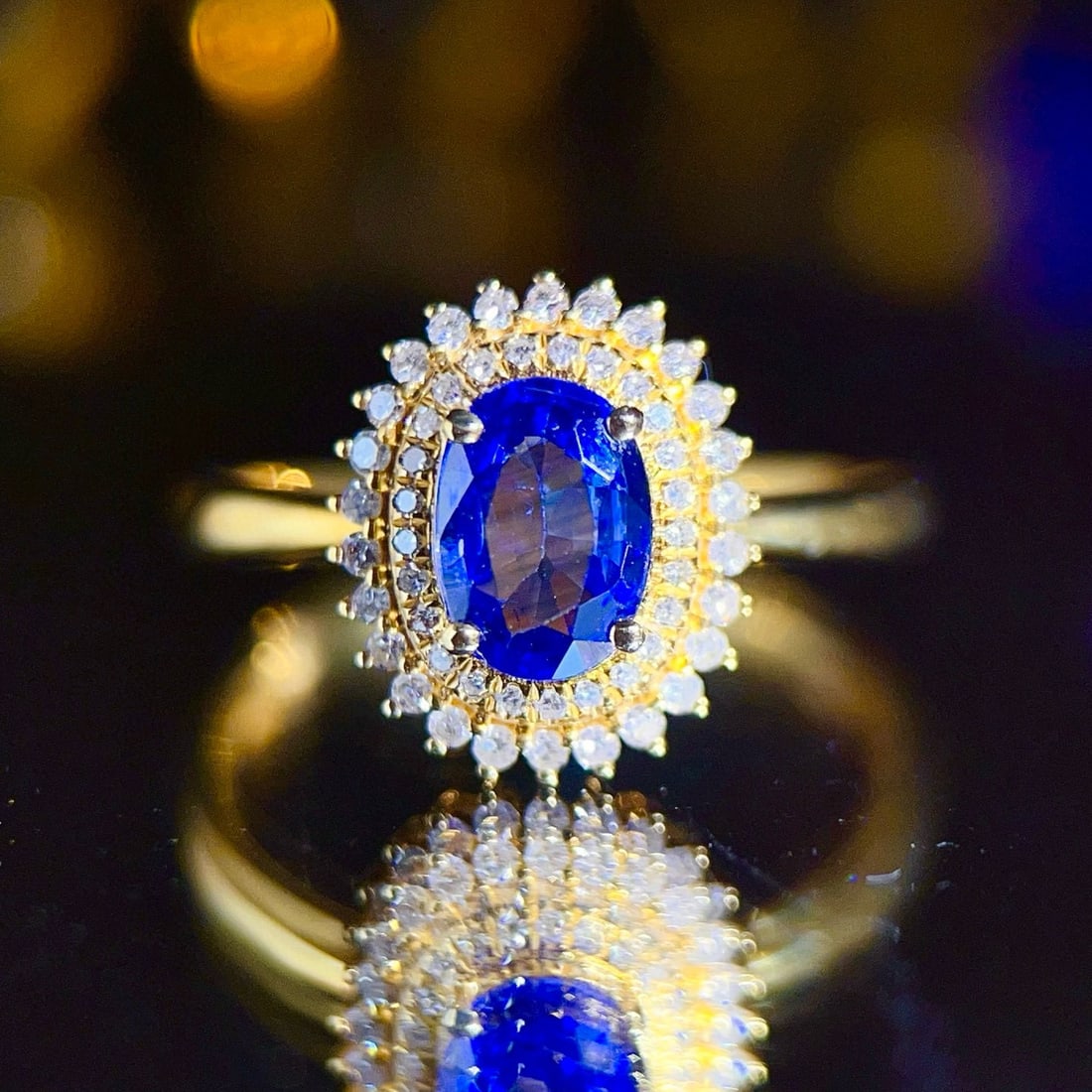 14k Gold 0.8 Ct Natural Sapphire & Diamond Ring - 2