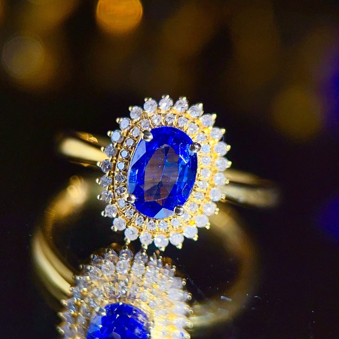 14k Gold 0.8 Ct Natural Sapphire & Diamond Ring - 3