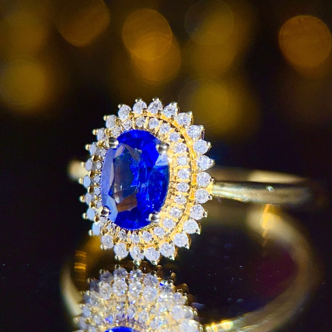 14k Gold 0.8 Ct Natural Sapphire & Diamond Ring - 4