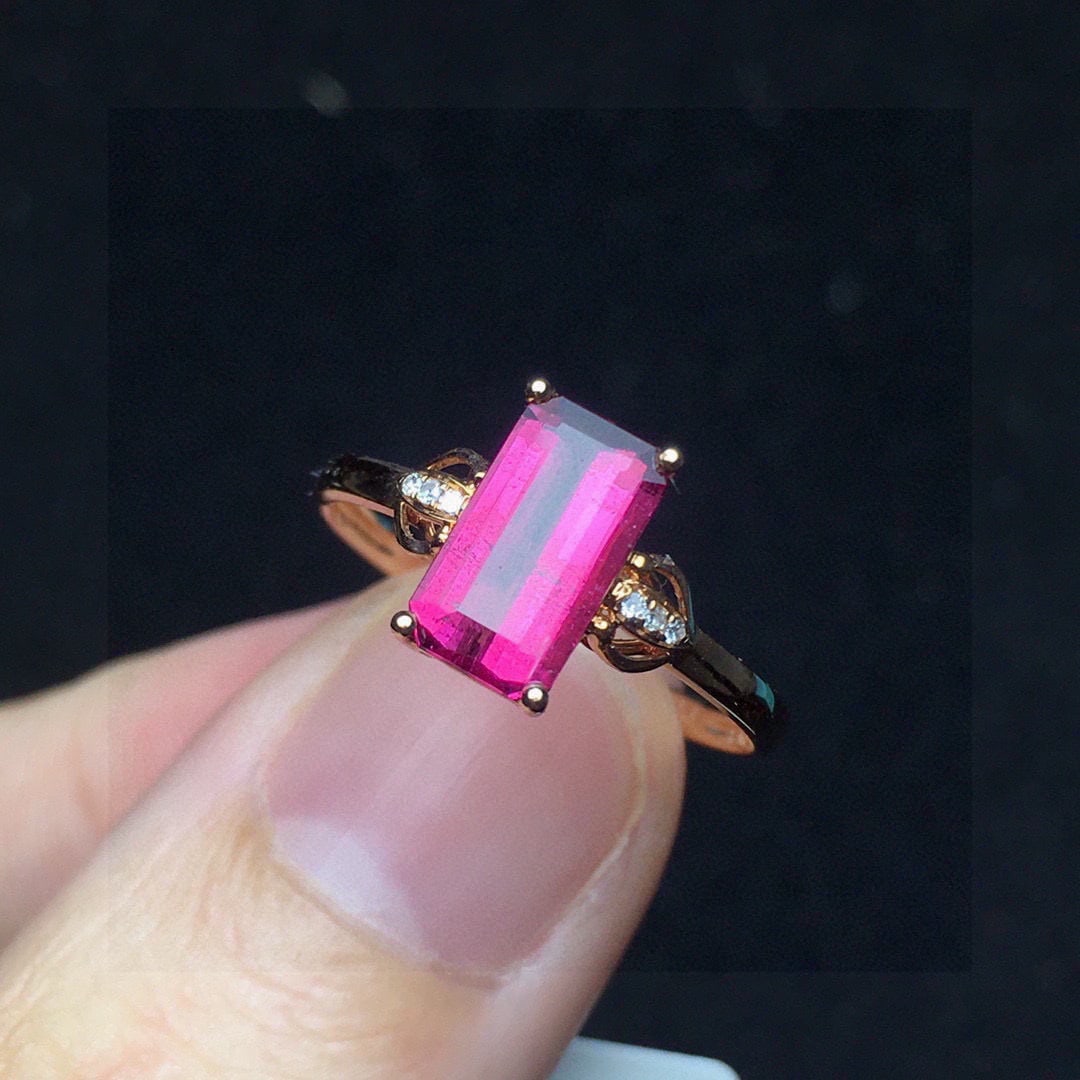 14k Gold 1.31 Ct Natural Tourmaline & Diamond Ring - 2