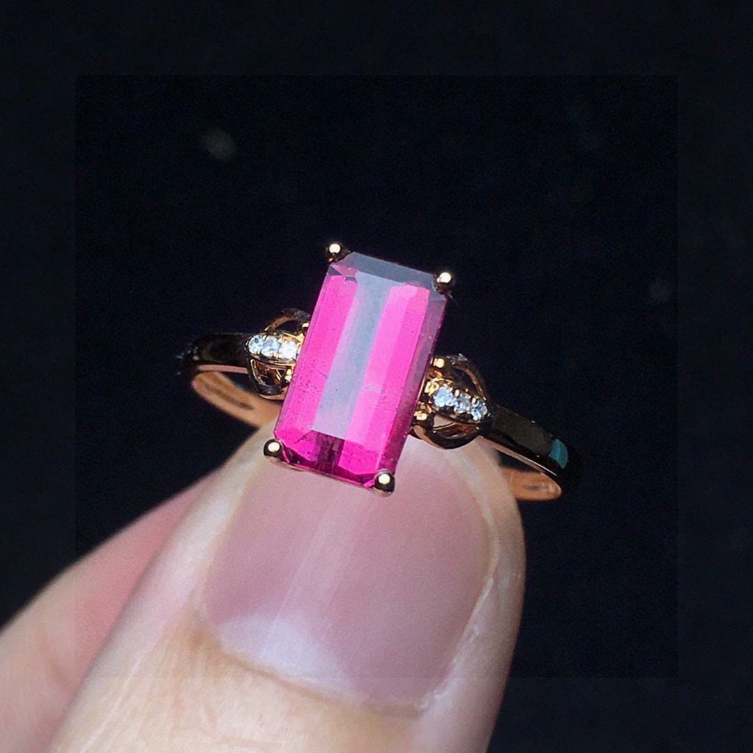 14k Gold 1.31 Ct Natural Tourmaline & Diamond Ring - 4