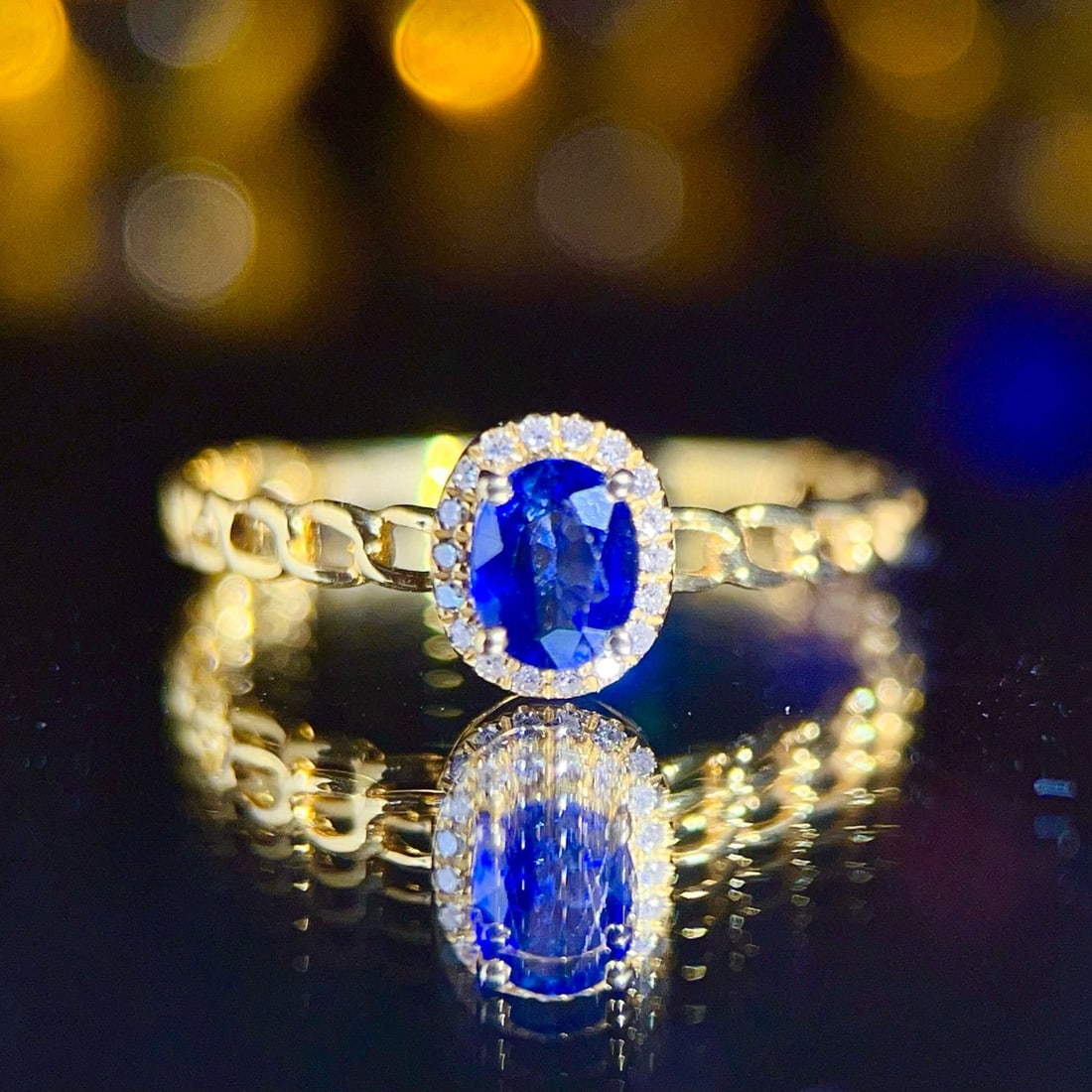 14k Gold 0.65 Ct Natural Sapphire & Diamond Ring: Ref:231066426 // gold content:14k gold // ring size:7. 25us // // main gemstone:sapphire // shape:oval // carat weight:0. 65ct // color:blue // treatment:natural // // adjacent gemstone 2 : diamond //