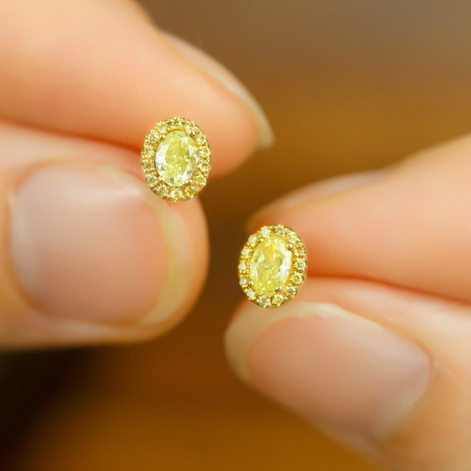 14k Gold 0.41 Ctw Natural Yellow Diamond & Diamond Earrings - 2