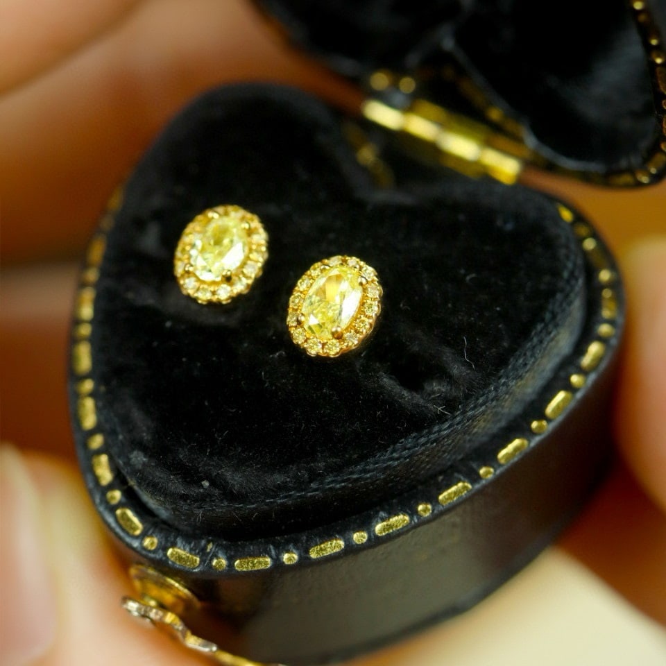 14k Gold 0.41 Ctw Natural Yellow Diamond & Diamond Earrings - 3