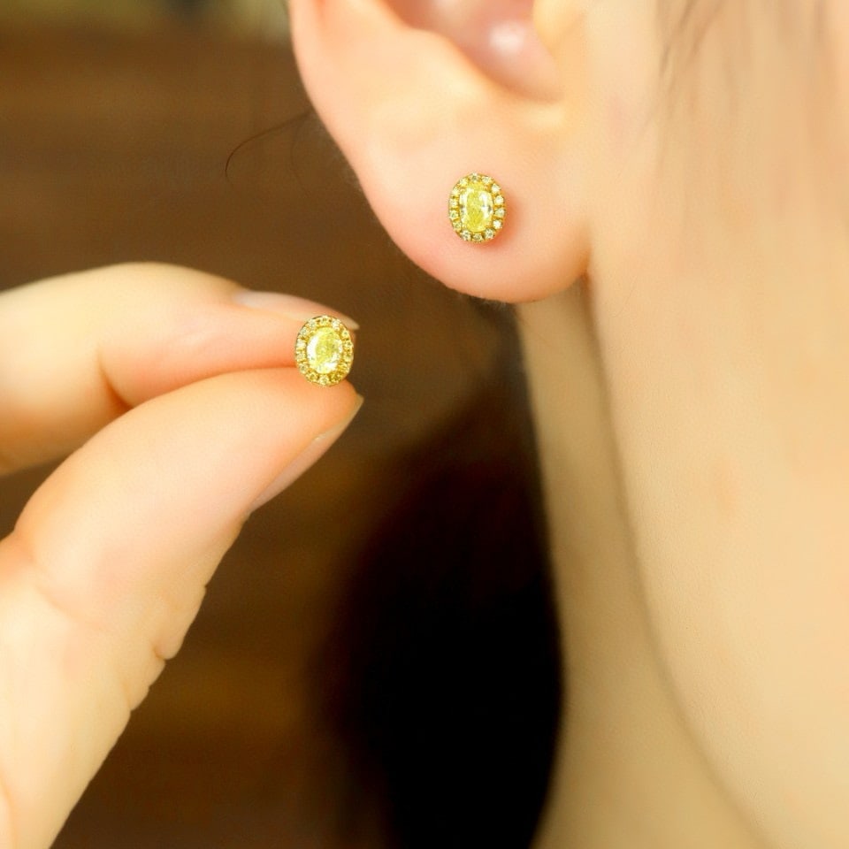 14k Gold 0.41 Ctw Natural Yellow Diamond & Diamond Earrings - 4