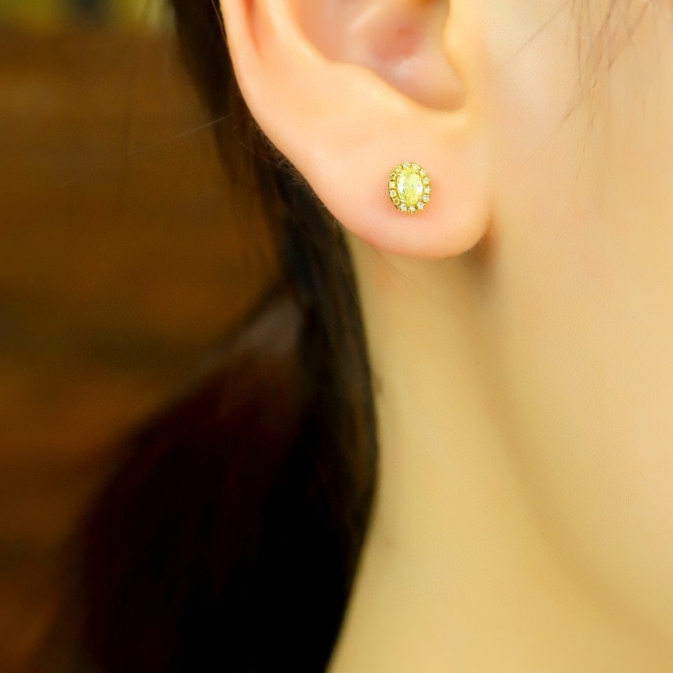 14k Gold 0.41 Ctw Natural Yellow Diamond & Diamond Earrings - 5