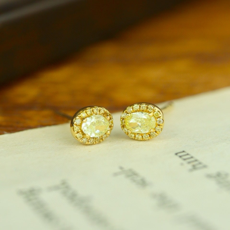 14k Gold 0.41 Ctw Natural Yellow Diamond & Diamond Earrings - 6