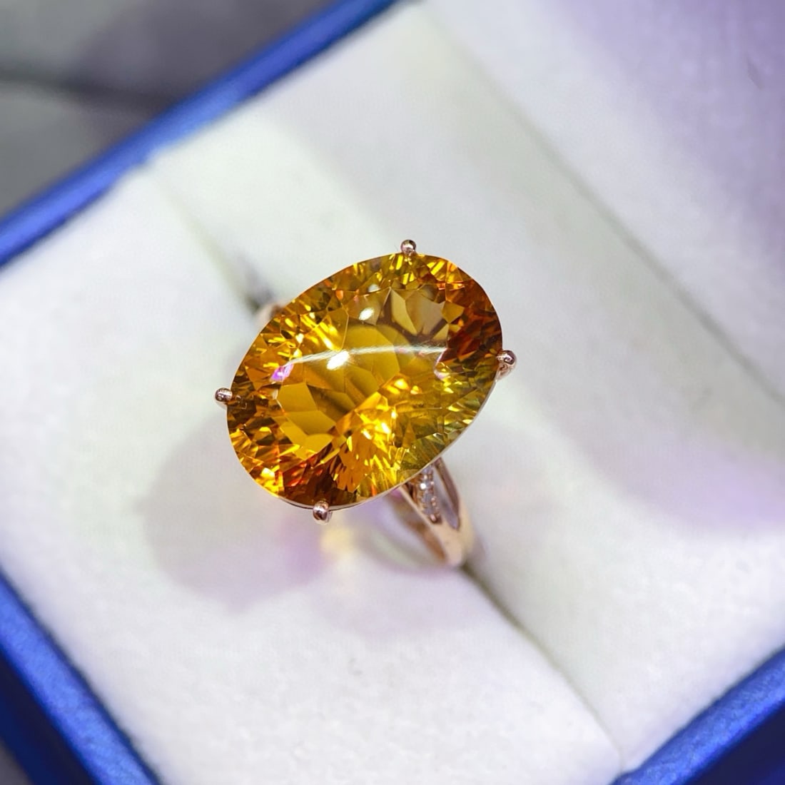 14k Gold 8.38 Ctw Natural Citrine & Diamond Ring - 4