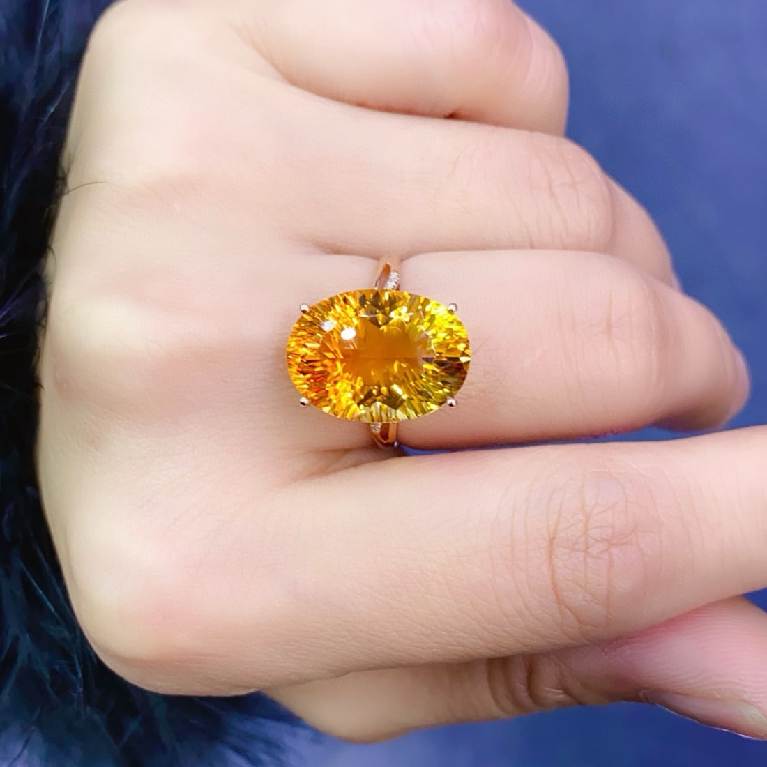 14k Gold 8.38 Ctw Natural Citrine & Diamond Ring - 6