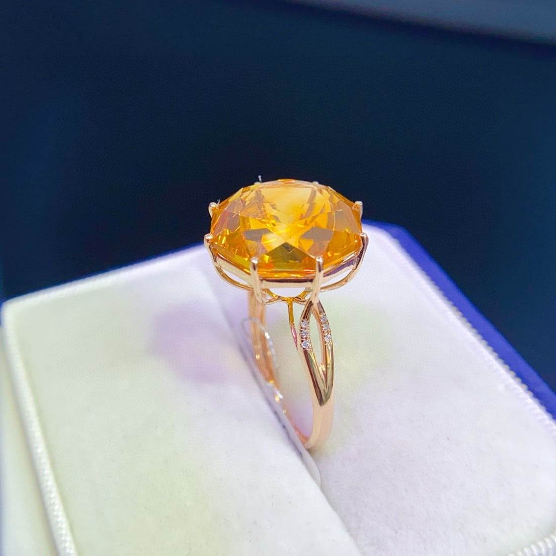 14k Gold 10.58 Ctw Natural Citrine & Diamond Ring - 4