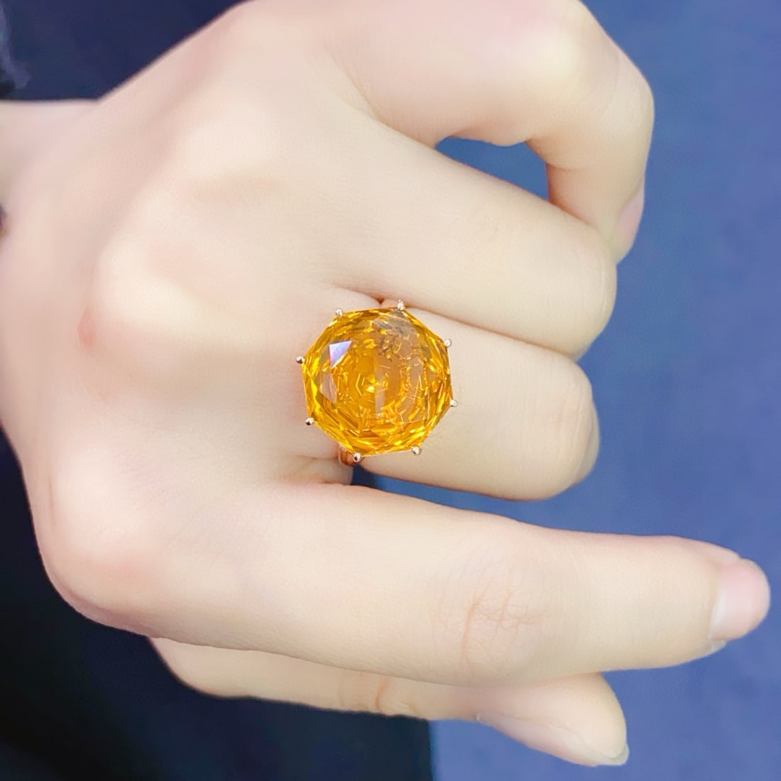 14k Gold 10.58 Ctw Natural Citrine & Diamond Ring - 6