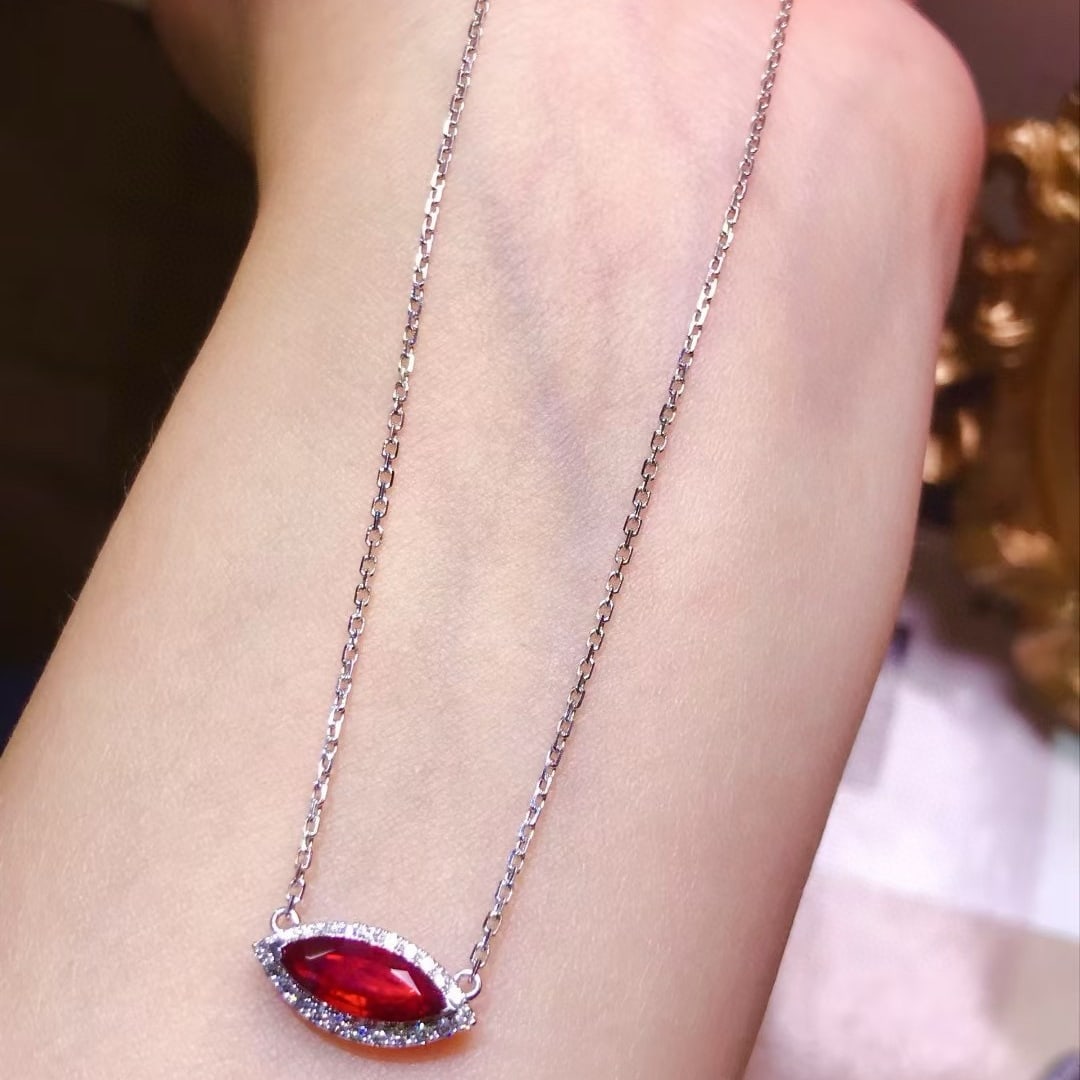 14k Gold 0.98 Ctw Natural Ruby & Diamond Necklace - 4