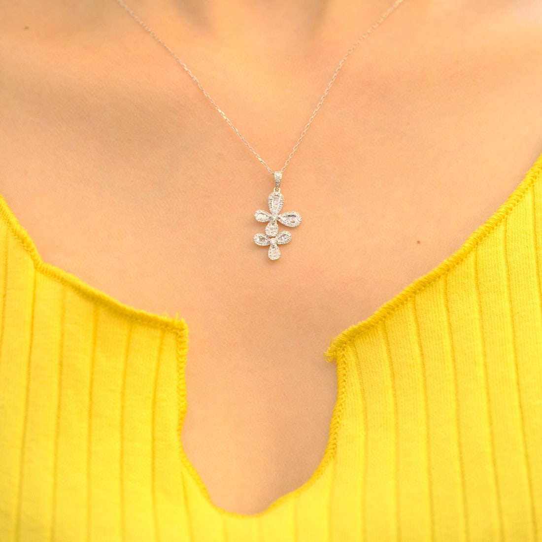 14k Gold 0.45 Ct Natural H Diamond Necklace - 6