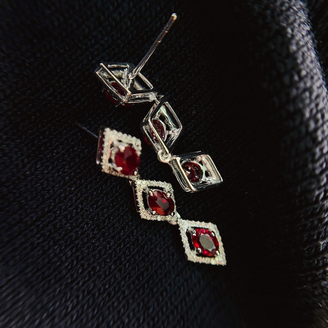 14k Gold 1.70 Ct Natural Ruby & Diamond Earrings - 2