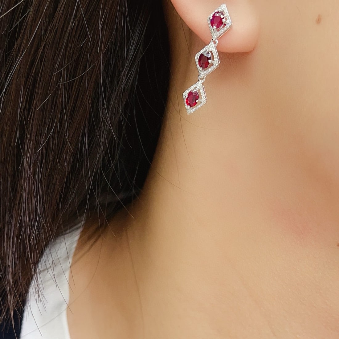 14k Gold 1.70 Ct Natural Ruby & Diamond Earrings - 3