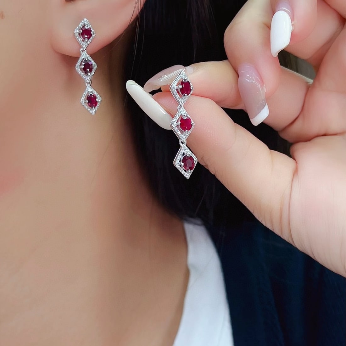 14k Gold 1.70 Ct Natural Ruby & Diamond Earrings - 4
