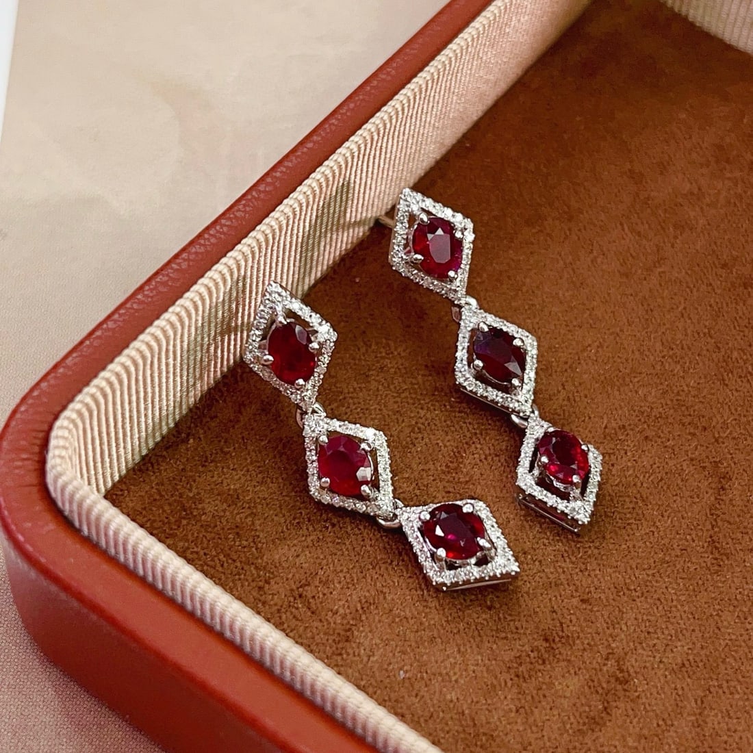 14k Gold 1.70 Ct Natural Ruby & Diamond Earrings - 5