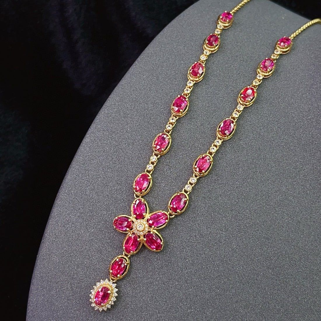14k Gold 5.65 Ct Natural Ruby & Diamond & Sapphire Necklace - 4