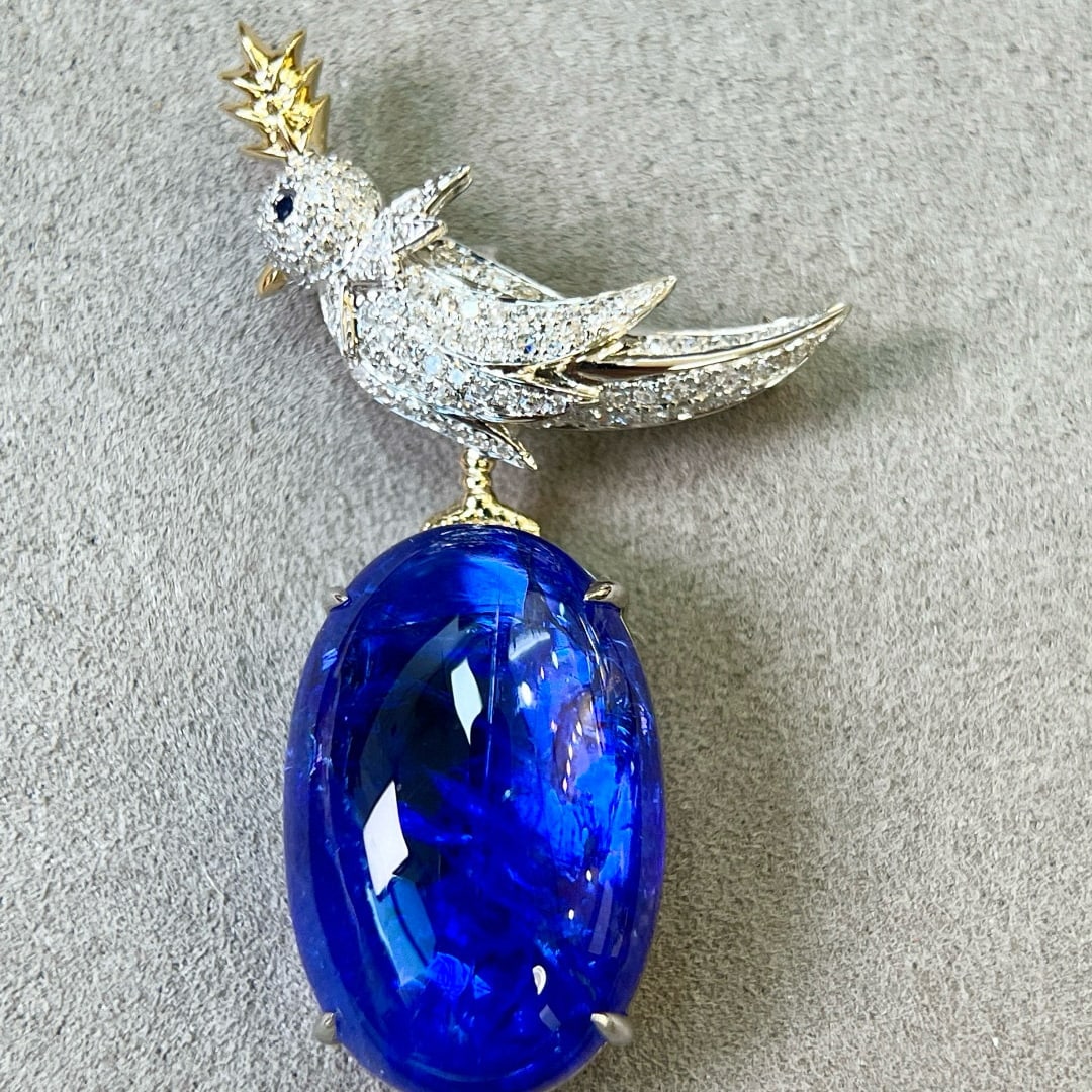 14k Gold 17.89 Ctw Natural Tanzanite & Diamond Brooch/pendant( Without Chain ) - 3