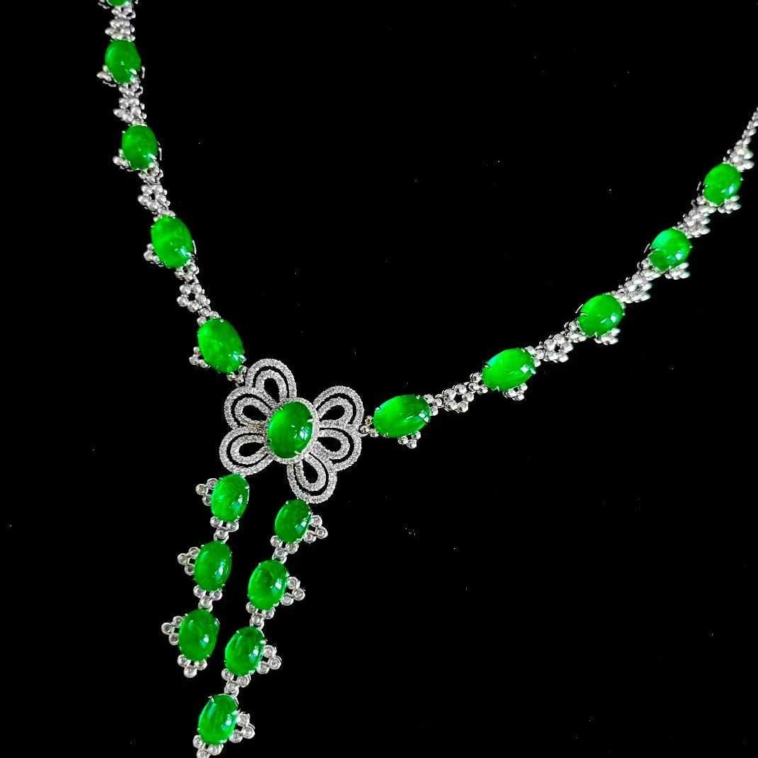 14k Gold 15 Ct Natural Emerald & Diamond Necklace - 3