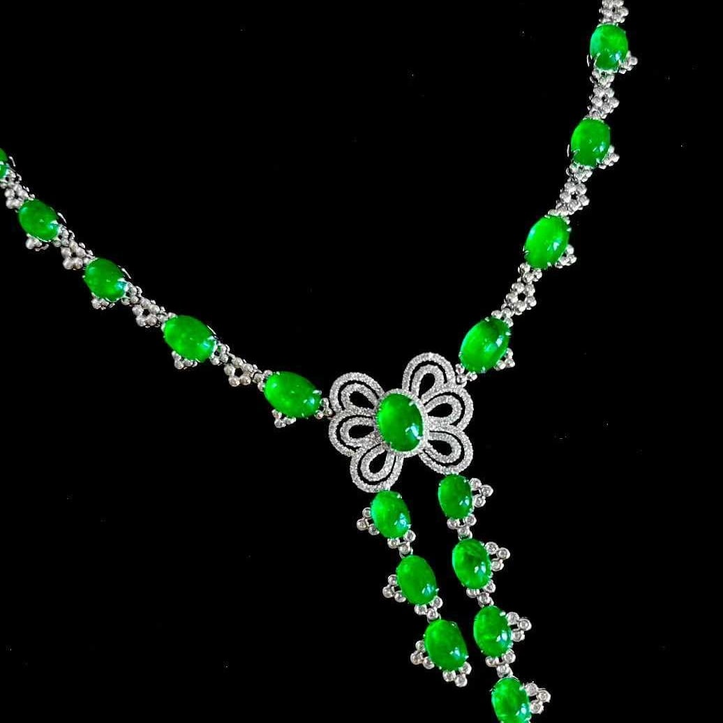 14k Gold 15 Ct Natural Emerald & Diamond Necklace - 5