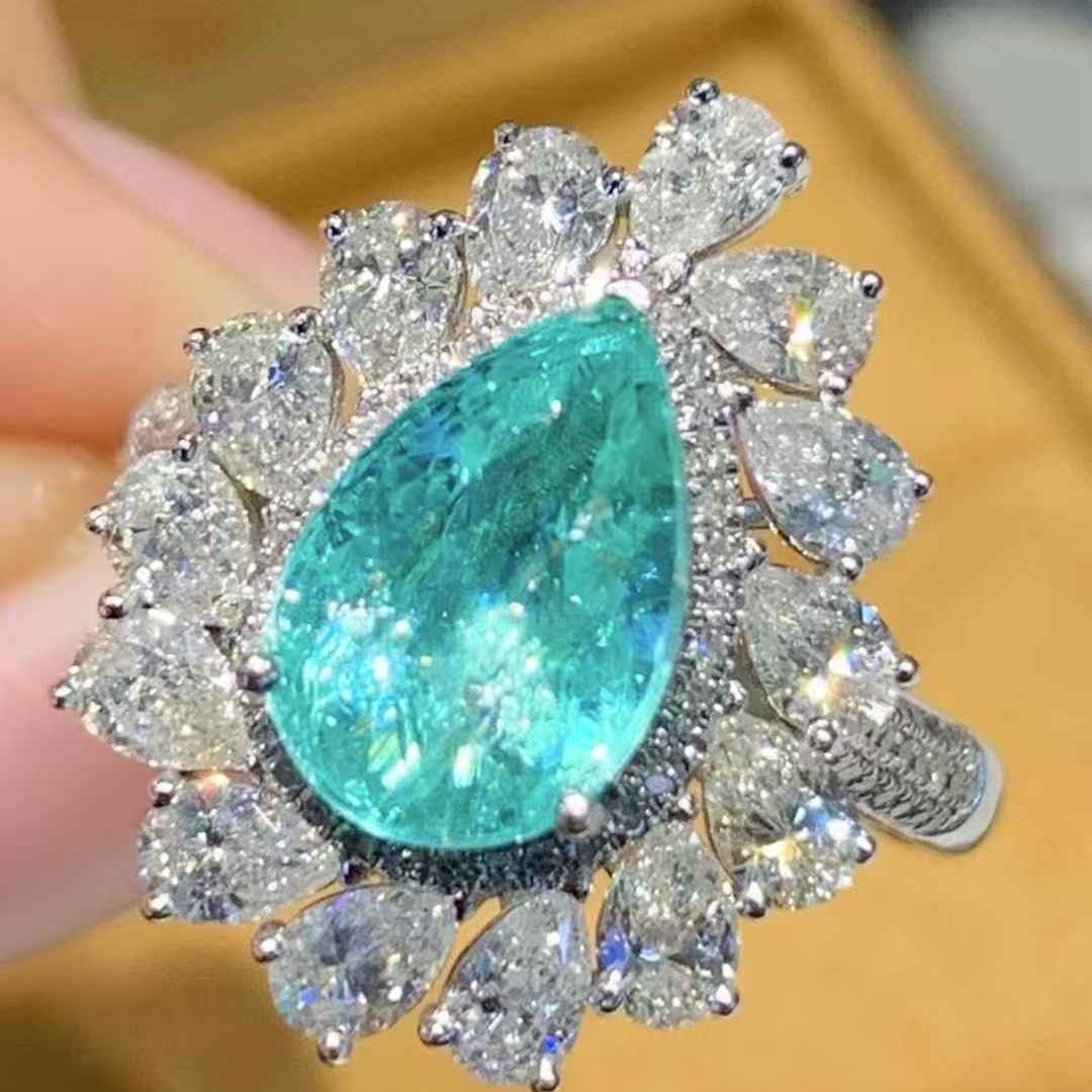 14k Gold 2.25 Ct Natural Paraiba Tourmaline & Diamond Ring - 2