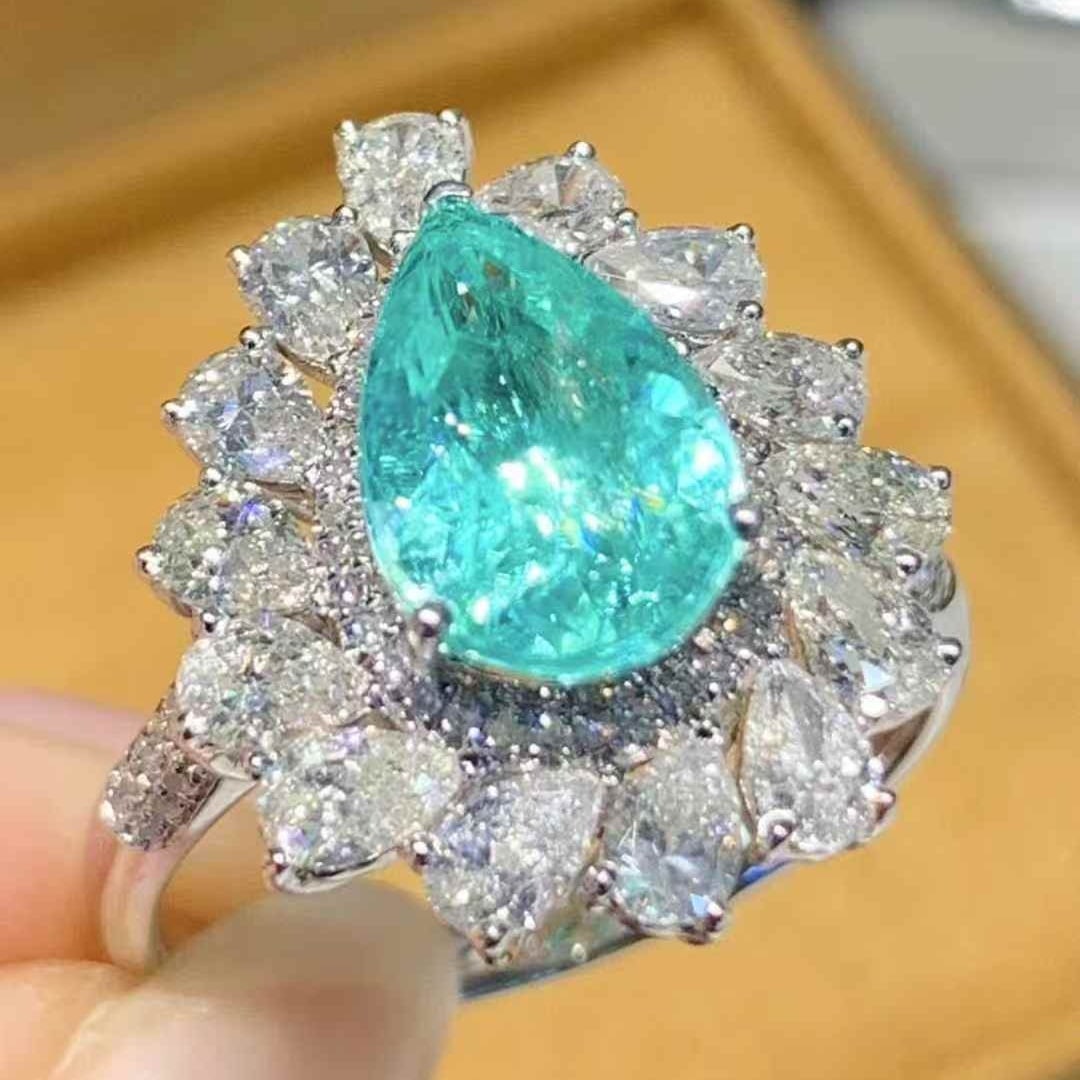 14k Gold 2.25 Ct Natural Paraiba Tourmaline & Diamond Ring - 3